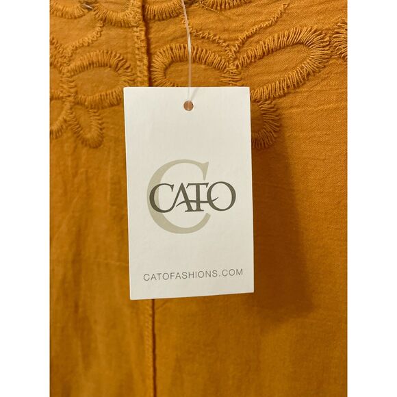 Cato Women's 22/24 Yellow Blouse Top Cotton Tunic Floral Crochet Lace Trim Boho - Picture 5 of 9
